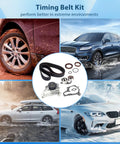 Grease Monkey Timing Belt And Water Pump Upgrade For Toyota Camry RAV4 Celica And Solara 20 Liter 1987 To 2001 displayed with vehicles in various terrains.
