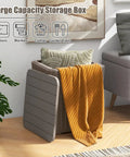 11.5 Gallon Waterproof Deck Box With Removable Lid And Faux Rattan Side Table For Outdoor Patio Storage displayed with cushions and blanket