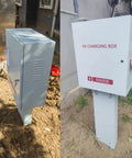 Built Like A Tank Electric Vehicle Charger Lock Box With Sturdy Support Post, durable steel, outdoor installation, weatherproof design.