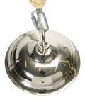 Close-up of metal canopy attachment for Clear Glass Shade Pendant Light With Distressed Cream Mango Wood Canopy, Rustic Yet Modern Ceiling Fixture That Adds Cozy Rustic Charm To Any Room, 14 Inch Round, Hardwired, Requires 1 Bulb Not Included