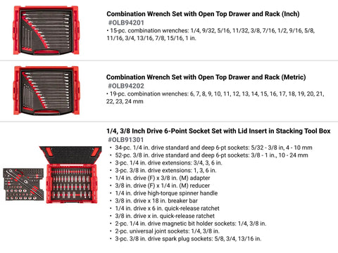 248 Piece Tool Set In A Modular Stacking Tool Cart With Six-Drawer L-BOXX Compatible Organizer Heavy-Duty Hand Tools And Bits For Home Garage Quick-Access Latch System Built Tough For DIY Projects includes various wrench and socket sets in red and black stacking trays.