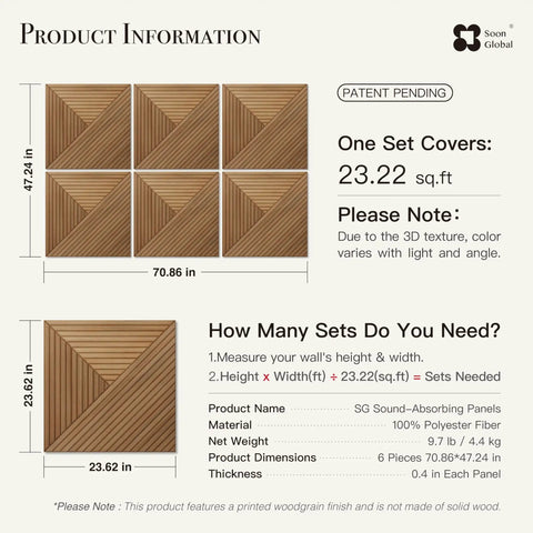 Big League Acoustic Wall Panels Providing Legit Sound Absorption And Straight Up Echo Control For Home Studios Or Listening Rooms Constructed From Heavy Duty Groove Patterned Polyester Fiber, six panels with slotted design.