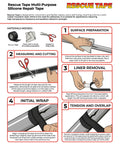 Illustrated guide for Rescue Tape Self-Fusing Silicone For Emergency Plumbing And Pipe Repair, Hose Sealing, Electrical Insulation.