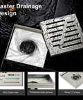 6 Inch Square Shower Drain With Brushed Nickel Surface Premium 304 Stainless Steel Build Features Smart Hair Catcher Delivering Hella Fast Drainage And Rock Solid Performance For Daily Bathroom Use, showing drainage design and details.
