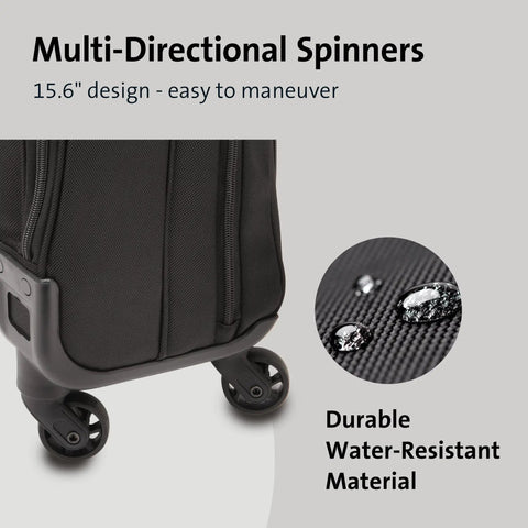 Hardcore Protection 15.6 Laptop Rolling Bag Multi Directional Spinner Wheels Water Resistant Executive Business Travel Case Wheeled Tote Roll Easy Black showing durable fabric and smooth-rolling wheels.