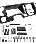ECOTRIC double-DIN dash bezel kit for 1995-2002 GM C/K trucks; black plastic center console bezel with wiring harness.