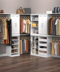 Versatile Modular Storage Shelf With Three Adjustable Shelves Stackable Closet Organizer featuring organized closet space for clothes and accessories.