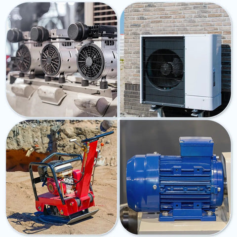 Kick That Stubborn Shake Right To The Curb With Heavy Duty M5 Rubber Anti Vibration Isolator Mounts Featuring Zinc Plated Hardware And Serrated Flange Nuts Perfect For Cars Generators And Air Compressors - Four images of vibration equipment.
