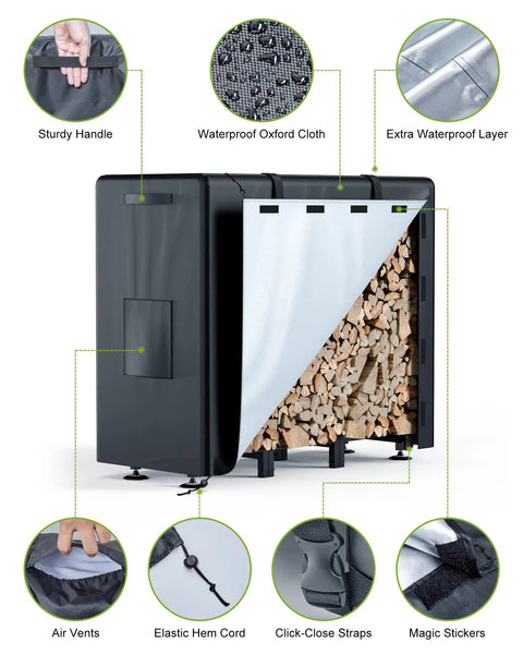 Outdoor Firewood Rack With Cover And Heavy Duty Wood Storage For Firewood Waterproof Logs Holder For Patio Deck And Fireplace Four Foot Indoor Outdoor Wood Stand Stacker System Black showing waterproof features
