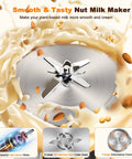 Close-up image of a 10 In 1 Plant Based Milk Maker All In One Kitchen Boss with 34 oz capacity, featuring 304 stainless steel with 12 blades.