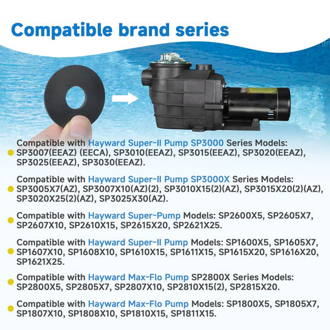 Compatible models for 4-Pack Rubber Water Slinger Rings SPX0125F for Hayward Pool Pumps with motor and seal.