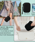 Heavy Duty Workhorse Hard Shell Label Printer Case With Three Rolls Of Adhesive Paper Tape Secure Travel Storage Pouch shown in hand for easy carrying.