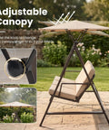 Adjustable canopy on Three Seater Outdoor Swing With Canopy And Stand Heavy Duty 600 Lb Capacity All Weather Convertible Swing Bed