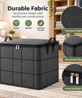 Heavy Duty Foldable Storage Bins With Tight Lids Super Spacious For Winter Throws And Pillows Big Handles Double Zipper Setup black fabric storage bin with structured design