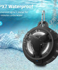 Bluetooth Shower Speaker With LED Light, IP67 Waterproof And Floating, 2000mAh Battery, submerged in water showing durability.