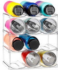 4 Tier Stackable Water Bottle Organizer Rack Fits Large Wide Mouth Bottles And Tall Tumblers Holds 12 Items No Fuss For Cabinets Countertops Fridges Pantry Clear Design