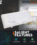 Plug And Play Refrigerator LED Light Replacement With Housing For Ceiling Right Side Easy Install Fits WRS322 And WRS325 Series Fridges Main LED Control Board Included, close-up view showing white LED module and housing details.