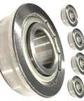 Four Pack Precision Ground Super Duty Front Wheel Caster Bearings With High Temperature Synthetic Grease For Heavy Machinery And Cart Wheels, close-up view of steel bearings.