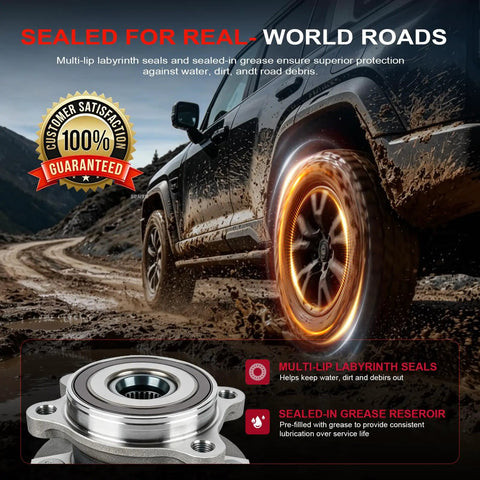 Heavy Duty Front Wheel Bearing And Hub Assembly Featuring A Bulletproof 5 Lug Design Oem 513257 on a muddy road, showcasing durability.