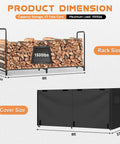 Heavy Duty Outdoor Firewood Rack With Weatherproof Cover Iron Wood Storage Rack for Backyard or Patio Eight Foot Long Firewood Holder diagram