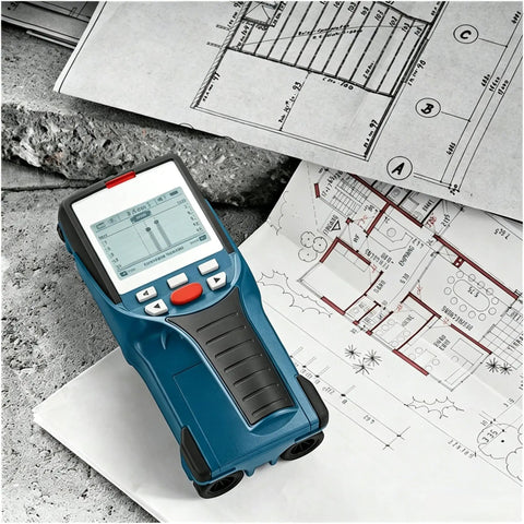 Heavy Duty Handheld Wall Scanner And Stud Detector Real Workhorse Multi Function Finder For Wood Studs Live Wires Steel Bars Water Pipes Plus Bullseye Center Locator Tool on construction blueprints.