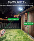 Person using remote control for Solar Street Light Outdoor 15000 Lumen Flood Light IP67 Waterproof On building wall at night