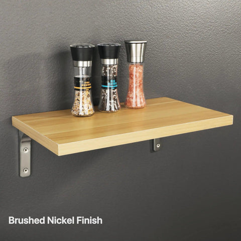 Heavy Duty Floating Shelf Brackets 8 Inch By 6 Inch Stainless Steel L Brackets Brushed Nickel Wall Supports installed
