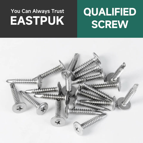 Built Tough 145 Piece Self Tapping Screw Assortment Kit Featuring Truss Head 410 Stainless Steel Sheet Metal Fasteners And Matched Drill Bits For No Fuss Quick Install Jobs On Any Project, close-up of stainless steel truss head screws.