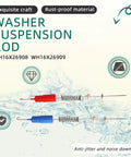 Heavy Duty Washer Suspension Rods Kit Wh16x26908 Wh16x26909 shown in water, red and blue colors, for GE Hotpoint washing machines.
