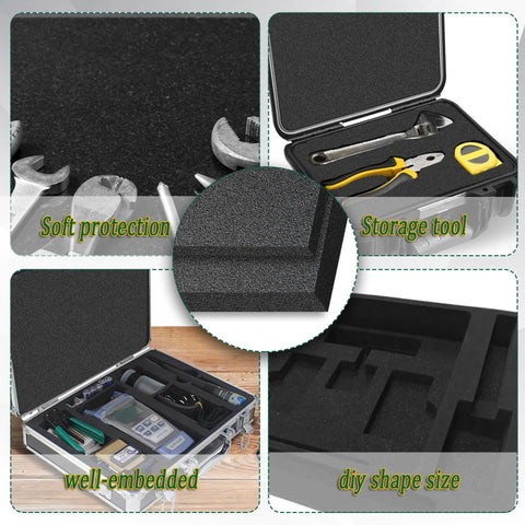 Top Drawer High Density Polyethylene Foam Pads For Nail Your Packing Runs - Heavy Duty Cushioning Blocks - Trim To Fit Protective Shipping Padding For Cases And Crafts - 8 Piece Zero Hassle Insert Bundle in tool case with cut-out sections.