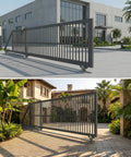Hella Tough Thirty Foot Extra Wide Three Point Five Inch Heavy Duty V Track For Sliding Gates featuring a modern gate design.