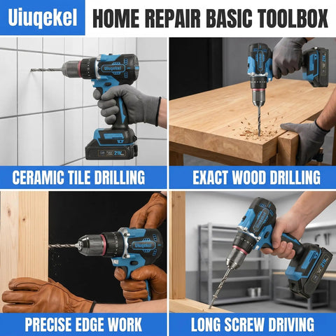 Premium Quality 21V Brushless Cordless Drill And Driver Kit With Two Batteries And Rapid Charger used for ceramic tile and precise wood drilling.