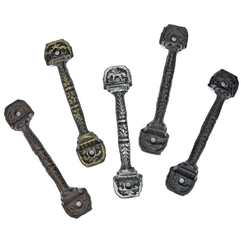 Sliding Barn Door Handles Set Of 4 In Dark Brown Cast Iron With Vintage Rustic Finish, multiple color options, long gate pulls for interior and outdoor use.
