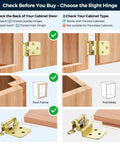 Heavy Duty Gold Cabinet Hinges Half Inch Overlay 30 Pack With Black Screws And Silent Door Bumpers visual guide for hinge types