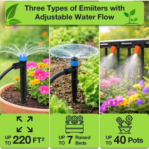 Drip Irrigation System Kit 250 Feet Quick Connect Garden Misting Watering System With Adjustable Nozzles in use