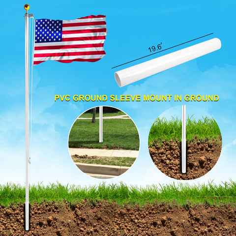 Heavy Duty 25 Foot Flag Pole Kit With 3x5 Foot US Flag Aluminum Outdoor Flagpole With Gold Ball Top in ground mount display