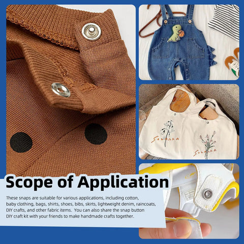 Comprehensive 407 Piece Metal Snap Button Kit Featuring Three Eighths Inch Silver Fasteners; snaps on fabric and clothing applications.