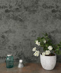 Big Roll Industrial Concrete Peel And Stick Wallpaper 32 By 354 Inches Self Adhesive Cement Look Matte Vinyl For Walls Bathrooms Kitchens And Countertops Dark Grey Durable Coverage For Big Projects with potted plant