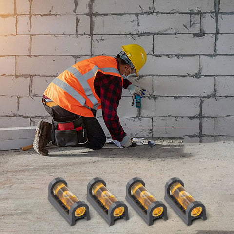 4-Pack for mini Magnetic Level with Base, Compact Pocket for spirit used by a worker leveling a wall.