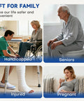 Rock Solid Bathroom Safety Grab Bar With Heavy Duty Foldable Toilet Assist Rail That Handles 480 Pounds For Seniors Pregnancy And Post Surgery Recovery With Zero Wobble And Big Sturdy Feel in use with seniors and disabled individuals.