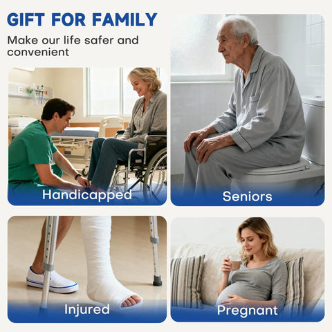 Rock Solid Bathroom Safety Grab Bar With Heavy Duty Foldable Toilet Assist Rail That Handles 480 Pounds For Seniors Pregnancy And Post Surgery Recovery With Zero Wobble And Big Sturdy Feel in use with seniors and disabled individuals.