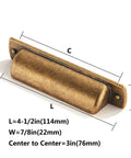 10 Pack Antique Brass Cup Pulls For Kitchen Cabinets And Furniture, 3 Inch Hole Center Drawer Pulls with size dimensions shown