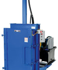Industrial Grade Waste Compactor and Trash Crusher designed for heavy duty use, featuring a blue motor housing and operational controls.