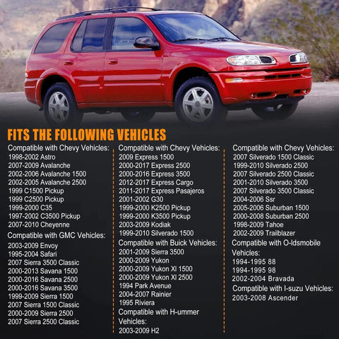 List of GM vehicles compatible with AC Clutch Cycle Switch Sensor Replacement for multiple Chevy and GMC models shown.