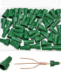 Pack of 50 Winged Ground Wire Connector Nuts With Hole, Spring Loaded Wire Nuts For Safe Electrical Connections, green color.