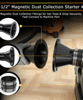 Premium Magnetic Dust Collection Kit For 2 Inch To 2-1/2 Inch Hose Conversion with connectors and clamps shown, ideal for dust control.