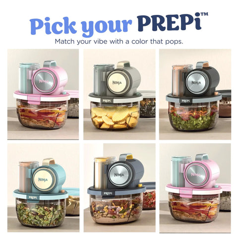 5 In 1 Kitchen Prep And Storage Bowl System Featuring Crinkle Slice And Shred Blades For Real Deal Meal Prep And Hosting Like A Champ With Secure Snap Lids in various vibrant colors with food prep inside.