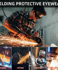Top Shelf Welding Glasses And Plasma Cutting Goggles With Ir 5.0 Shade And Ansi Z87.1 Certified Eye Protection being used during metal cutting.
