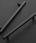5 Pack 10 Inch Matte Black Square Cabinet Pulls Stainless Steel Kitchen Cupboard Dresser Handles on black surface