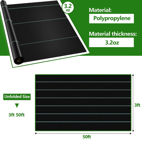 Heavy Duty Garden Weed Barrier Fabric 3ft By 100ft Landscape Ground Cloth With Superior Permeability in black polypropylene